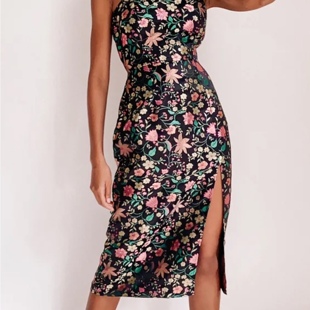 Black Satin Strapless Midi